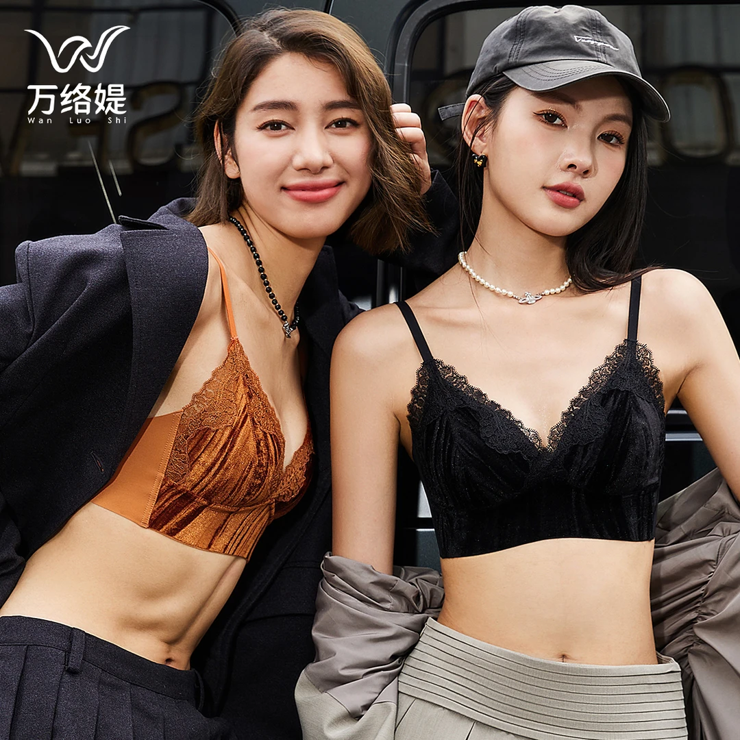 万络缇6064轻奢纹理丝绒内衣三角杯超薄深V法式无感舒适文胸