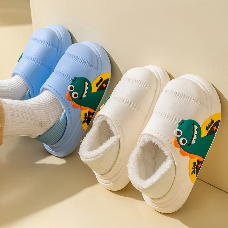 儿童棉拖鞋冬季防滑保暖加绒居家男女童宝宝中小童包跟防水毛毛鞋