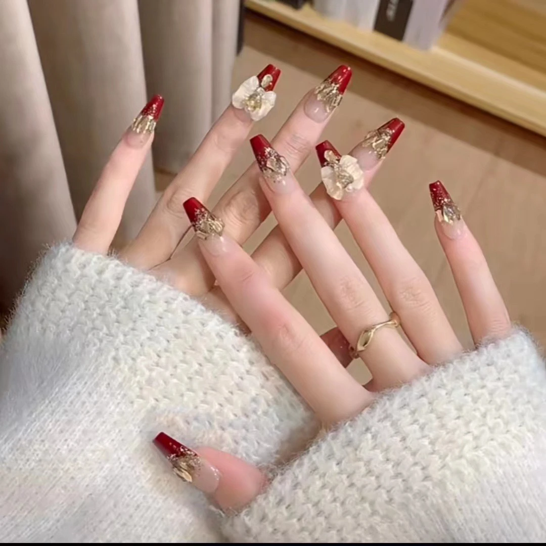 【金羽琉璃】蝴蝶香槟钻长款穿戴美甲