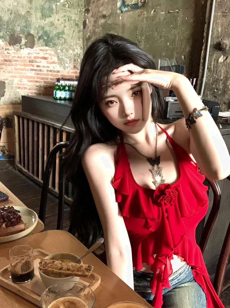 野玫甜酒设计感飘带挂脖外穿吊带背心女纯欲收腰上衣