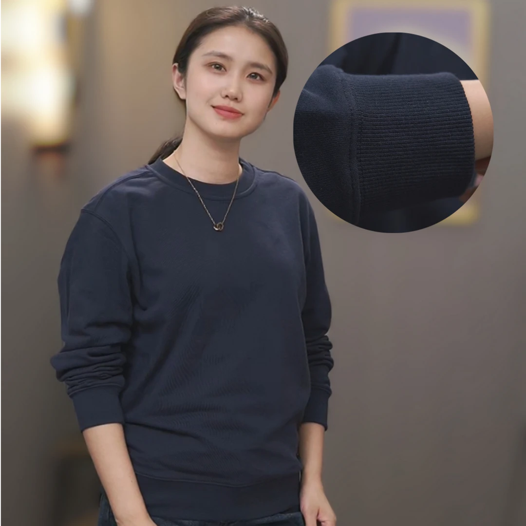 罗纹装饰套头衫长袖男士宽松套头卫衣秋季春秋纯色圆领无工艺