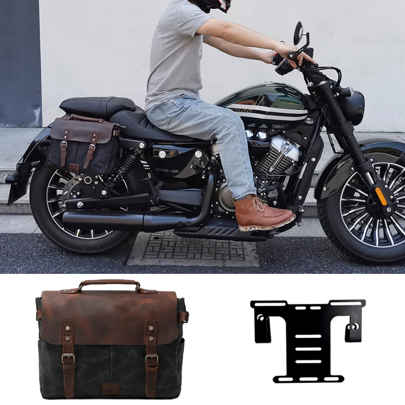 适用奔达灰石250侧边包复古牛皮包摩托车改装配件帆布尾包侧挂包