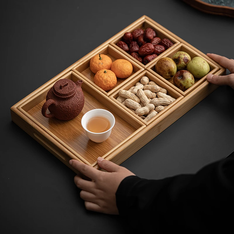 围炉煮茶茶点盘果盘中式家用竹制酒店托盘下午茶托盘竹格盘干果盘