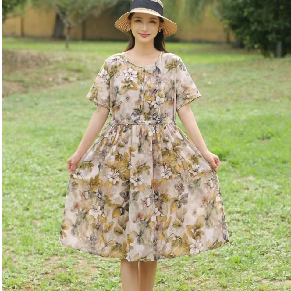 2024夏季短款棉麻裙女装连衣裙