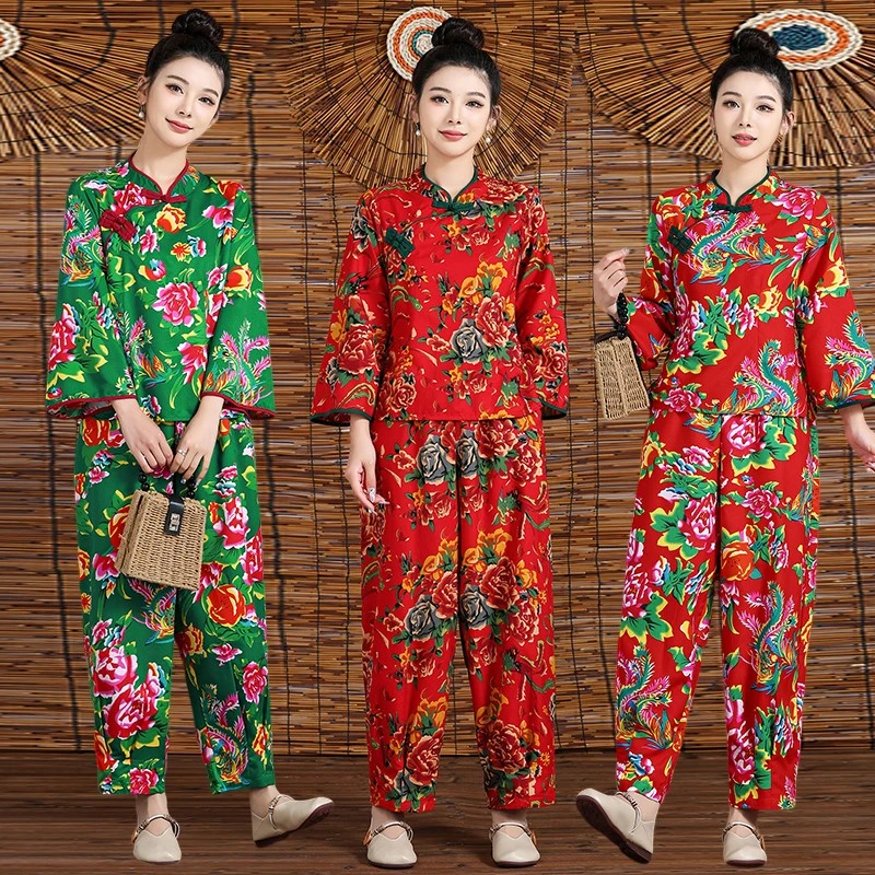 东北大花套装民族风广场舞扭秧歌服姐妹聚会打鼓团队旅游演出衣服