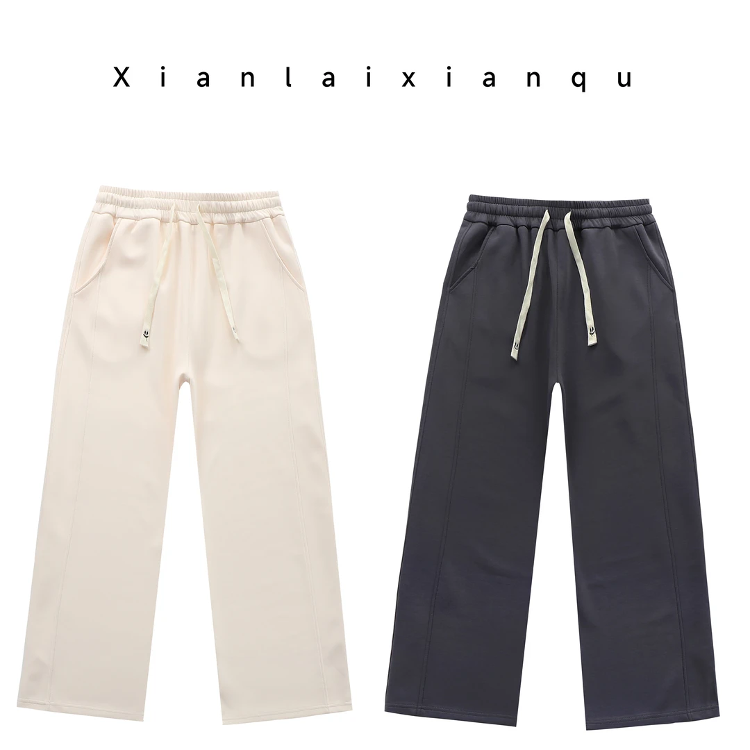 夏季运动休闲百搭宽松时尚抽绳情侣潮流拼接阔腿直筒裤阔腿裤女