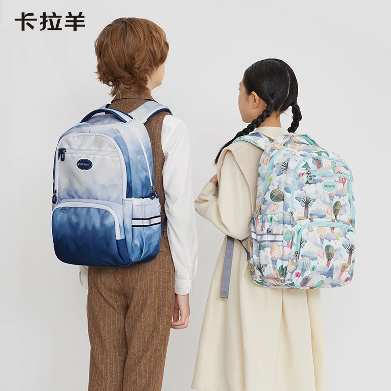 卡拉羊26L原创印花休闲双肩背包防水轻自重学生书包绿野仙踪S5485