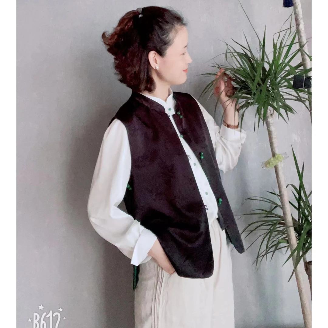 2023新款 梅兰竹菊 新中式国风桑蚕丝提花双面马甲