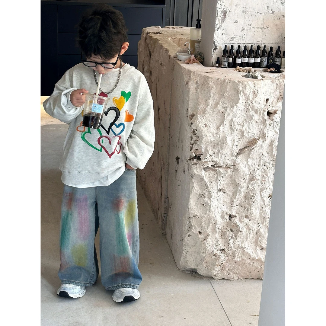 2024秋季新款韩版男童时尚韩系风爱心涂鸦套头卫衣儿童上衣潮4025