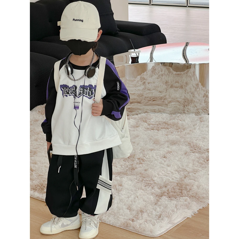 儿童男童秋款韩版童装2024新款儿童拼色印花卫衣打底衫上衣设计感