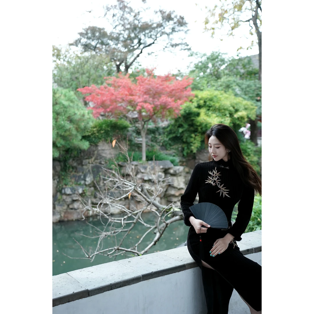 新中式新款2024年秋冬季复古国风加厚显瘦中长款旗袍连衣裙女