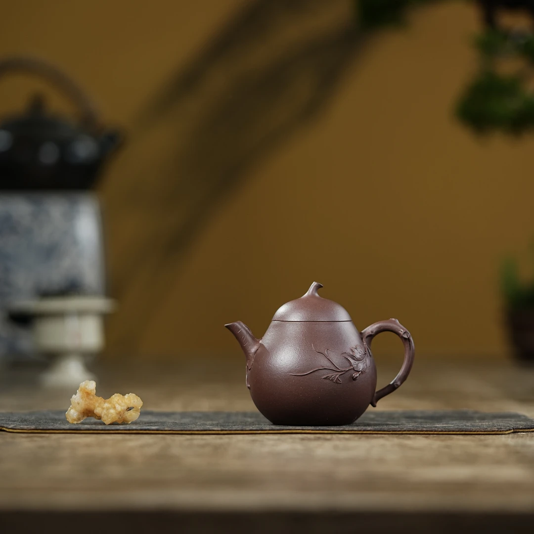 茄瓜葫芦140ml宜兴紫砂壶黄龙山紫泥精工半手制作手工贴花