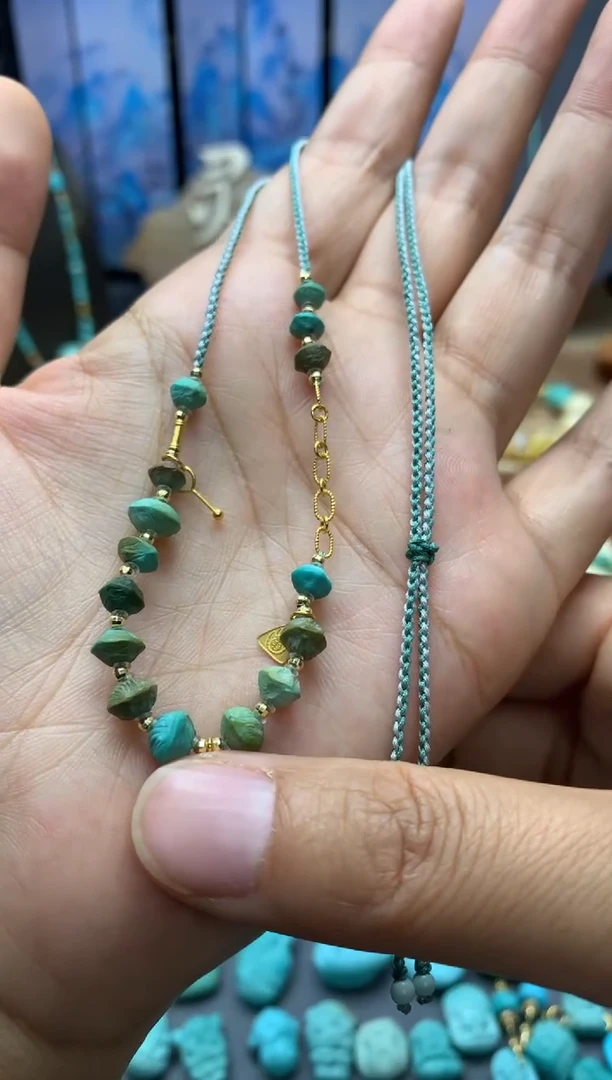 【闪购商品】绿松石颈饰18K金镶嵌高瓷绿松石百香籽项链