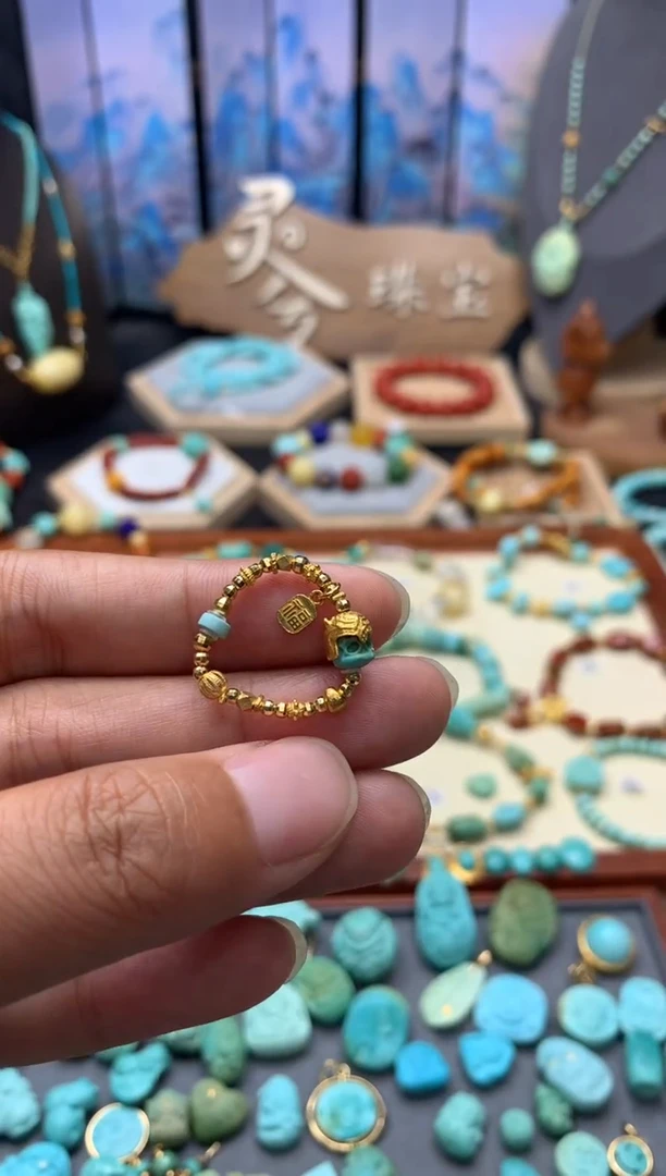 【闪购商品】绿松石戒指未镶嵌高瓷绿松石精工阿呆戒指定制