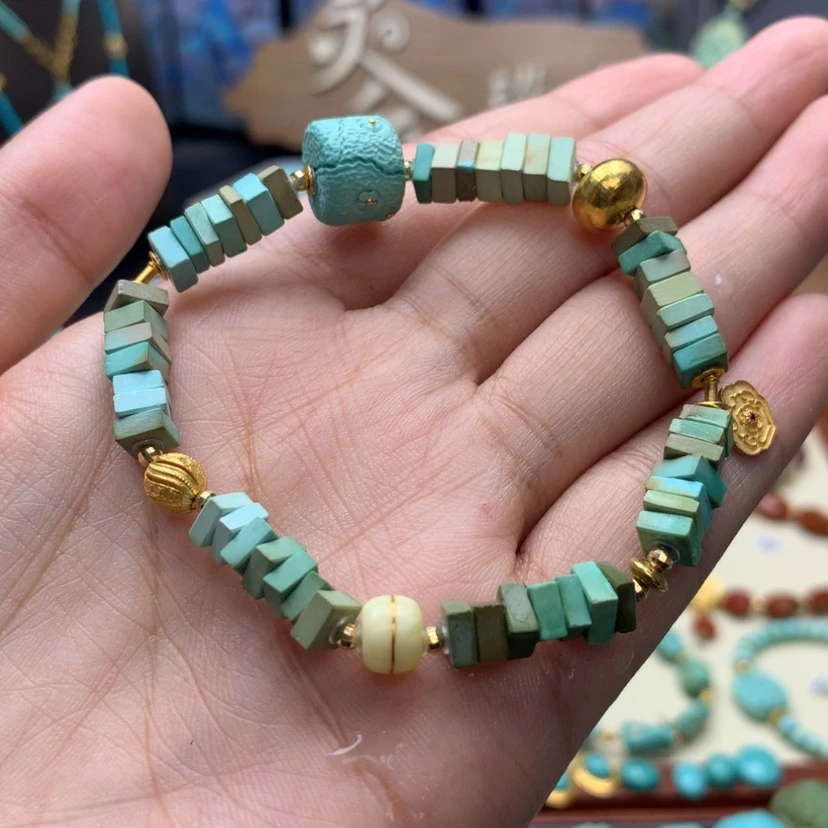 【闪购商品】绿松石手链18K金镶嵌3*