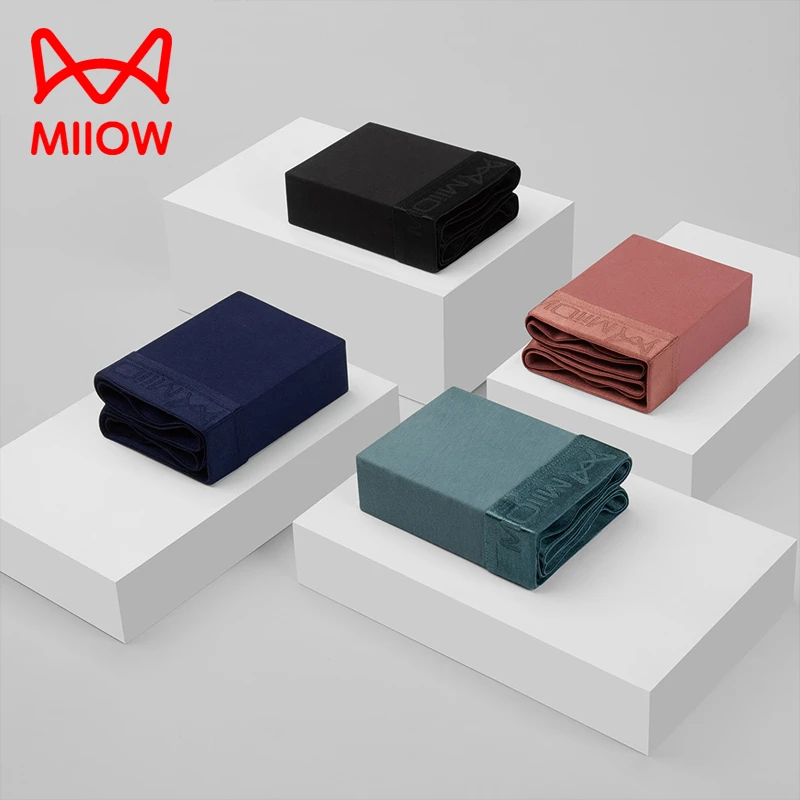 MiiOW/猫人男士精梳棉内裤无痕中腰男生四角裤石墨烯抗菌平角短裤