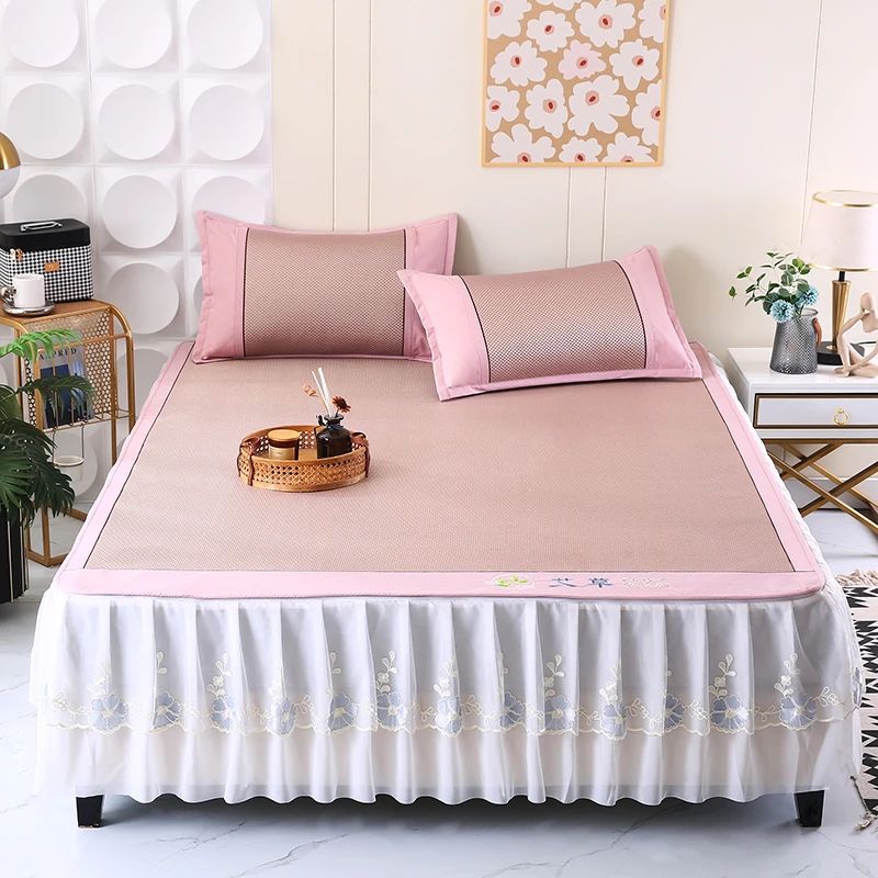 2025新款A类艾草冰藤刺绣款凉席可拆床卸裙款