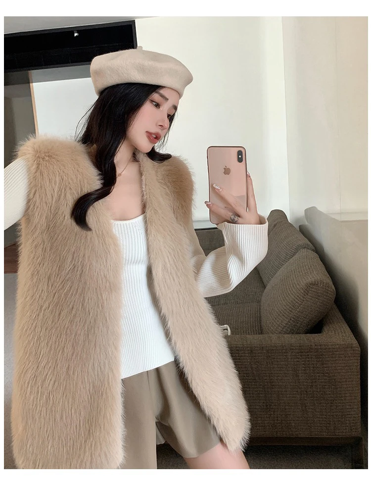 【浠儿专属】新款仿貉子毛坎肩马甲女中长款背心外套