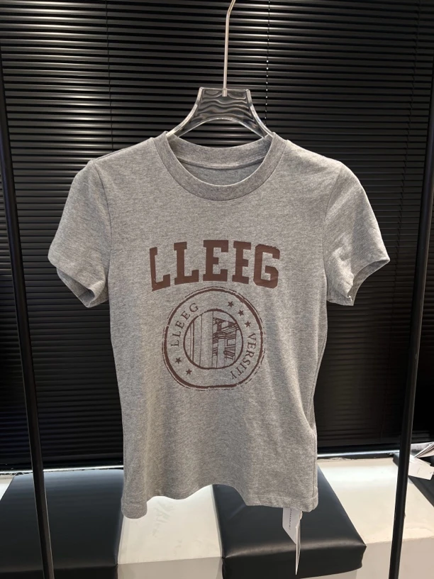 【MG精选】2024新款短袖休闲夏季圆领印花修身百搭灰色t恤