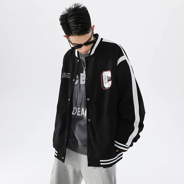 立体字母Logo印花拼接撞色宽松休闲棒球服夹克外套CBCD-LK6015