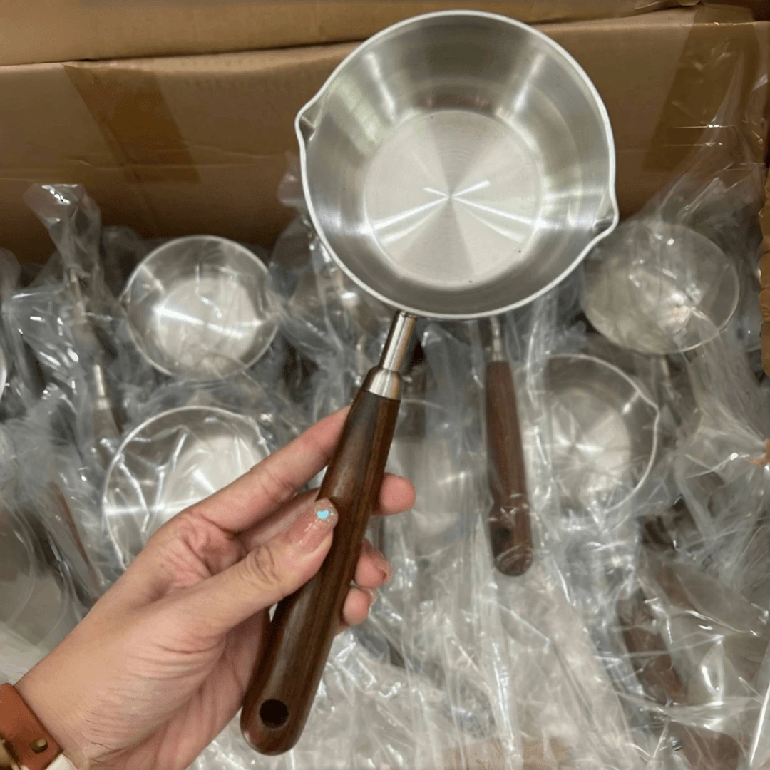 304不锈钢小型胡桃木柄泼油锅油锅316热油专用淋油小锅奶锅