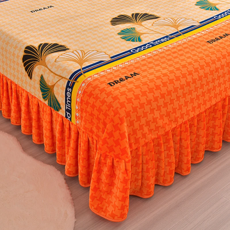 秋冬新款加厚保暖牛奶绒床单四件套荷叶花边床裙双人床