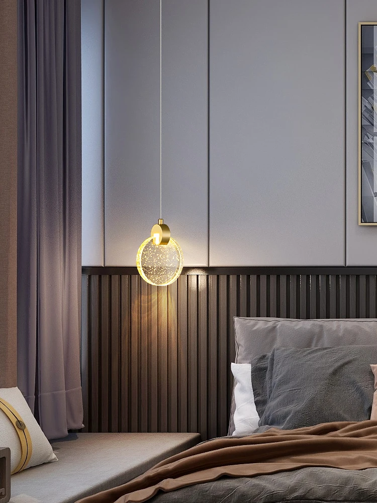 主卧床头小吊灯轻奢气泡水晶灯电视背景墙现代简约温馨卧室吊线灯
