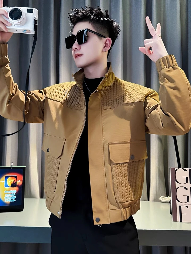休闲立领外套上衣服男装痞帅2025新款春秋季帅气潮牌拼接潮流夹克