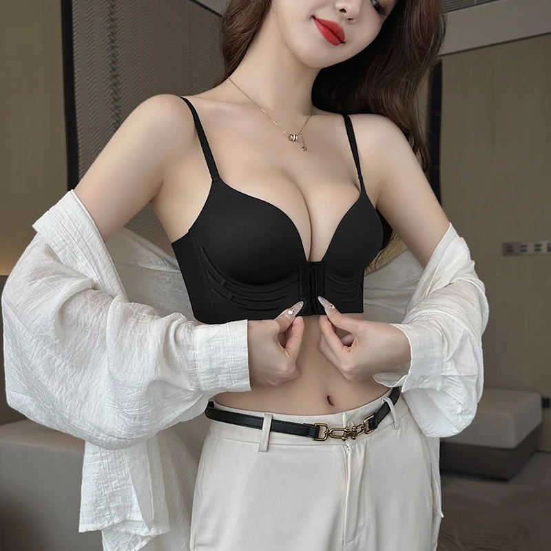无痕内衣女小胸聚拢显大收副乳上托防下垂果冻条前扣夏季美背文胸