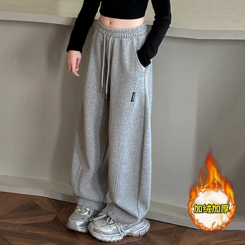 秋冬女童加绒裤子9-15岁12新款冬装大童女孩洋气宽松休闲卫裤长裤