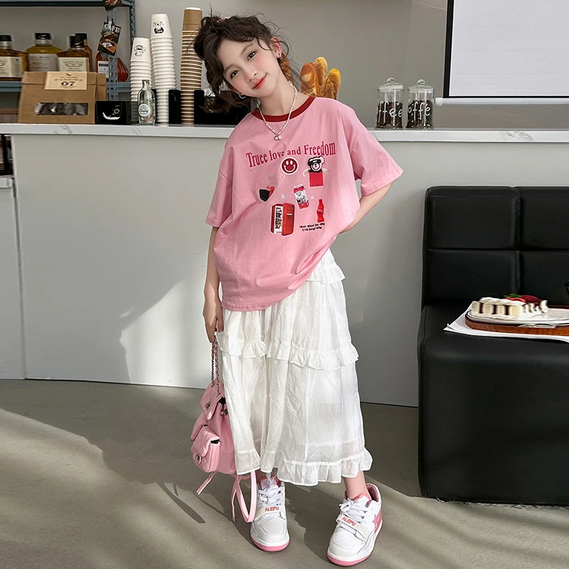 夏季女童花边半身裙甜美夏装新款8-11岁15大童女孩蛋糕裙时尚长裙