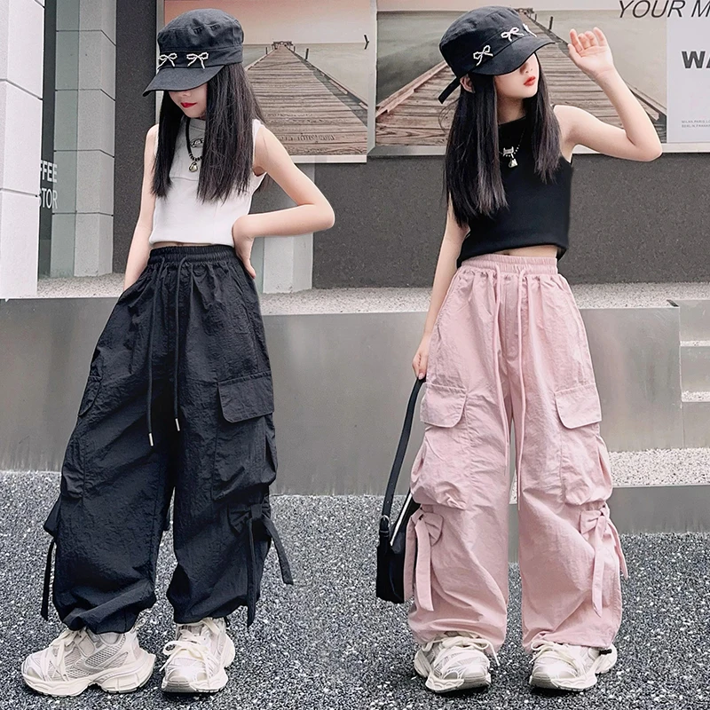 夏装女童薄款蝴蝶结工装裤中大童女孩外穿休闲时尚街舞爵士舞裤子