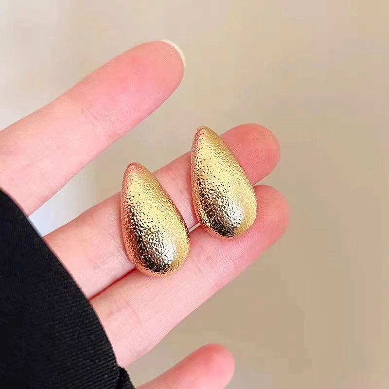 铜合金耳饰 a538东大门冷淡风磨砂拉丝肌理水滴个性百搭耳环