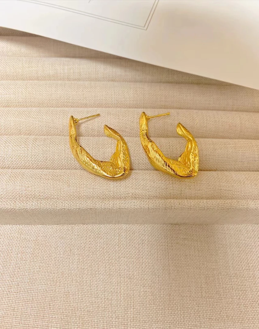 钛钢耳饰 a575欧美个性不规则熔岩肌理感气场百搭气质耳环