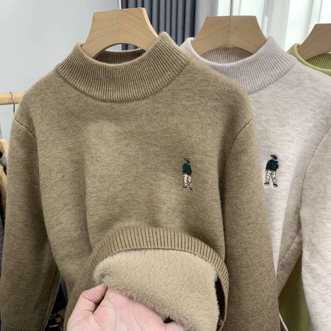 冬季男童一体绒毛衣儿童韩版加绒套头针织衫加厚中大童半高领5586