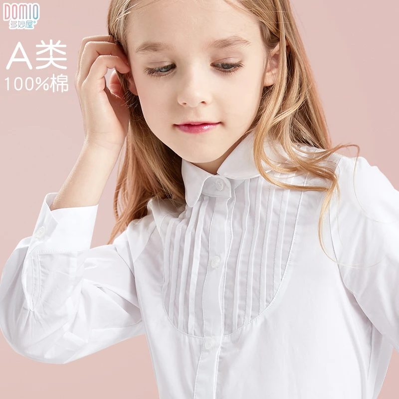 女童白衬衫长袖春秋2025新款儿童衬衣纯棉小学生校服大童上衣洋气