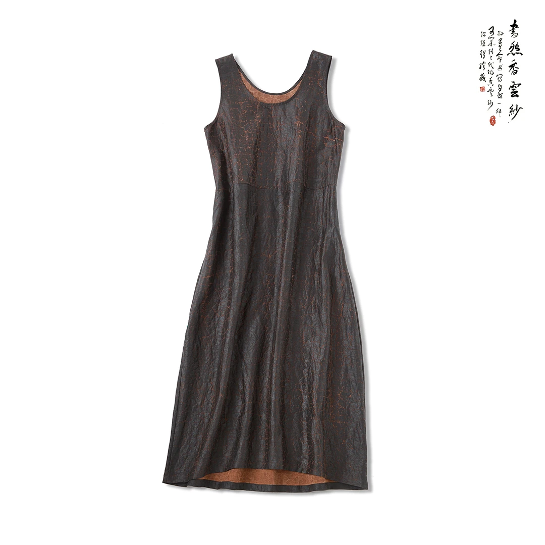 【清风明月】S23068  香云纱 时尚宽松背心素色中长款背心裙