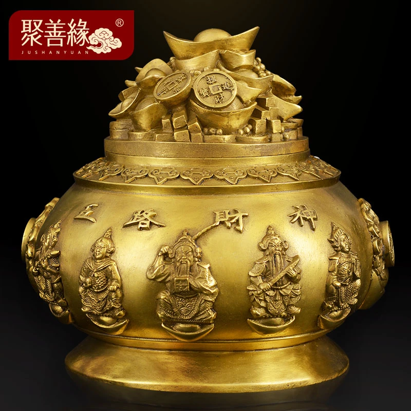 五路财神全铜聚宝盆摆件招财客厅办公室装饰酒柜店铺开业礼品高档