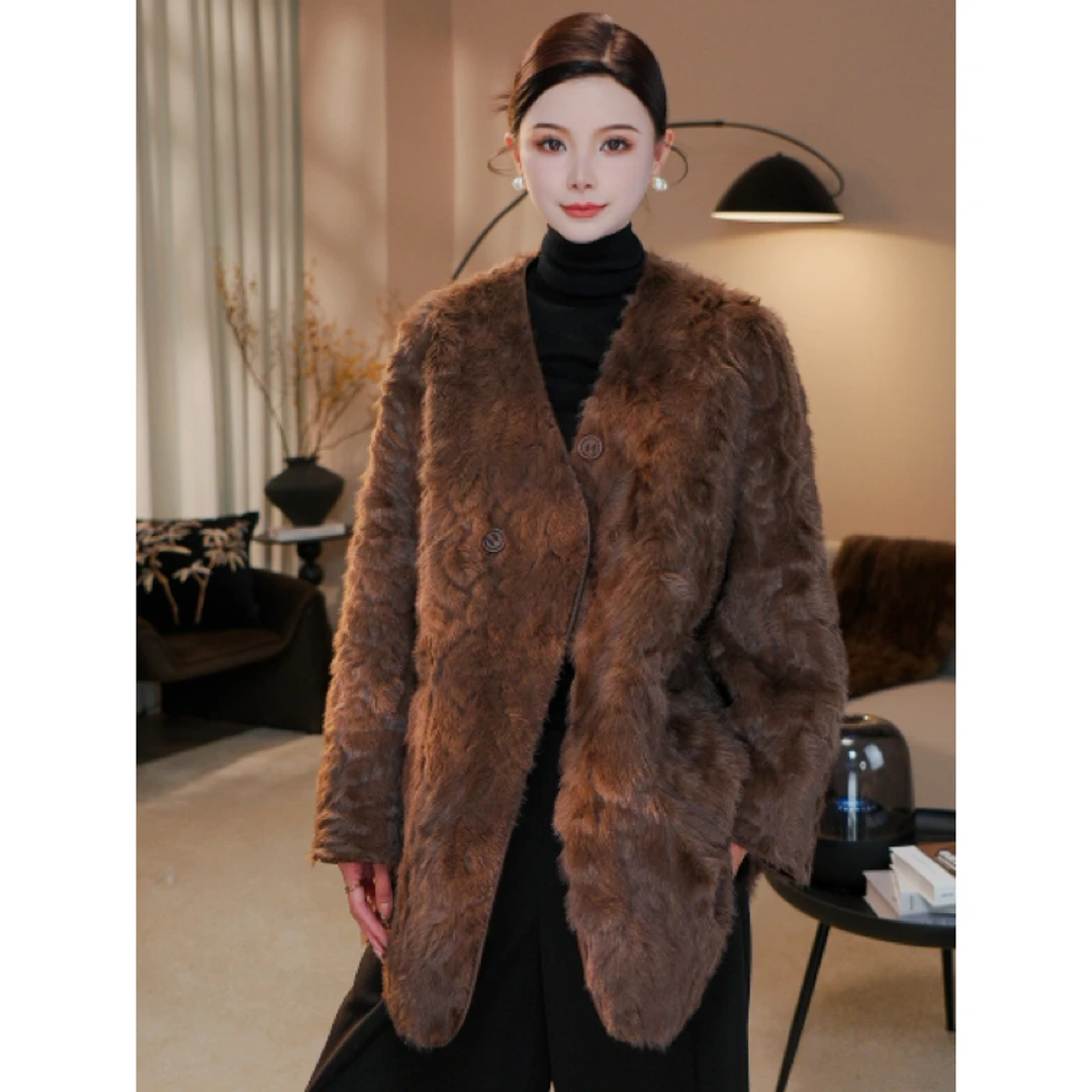 秋冬新款老钱风洋气复古V领显瘦外套简约单排扣外套yn2024441