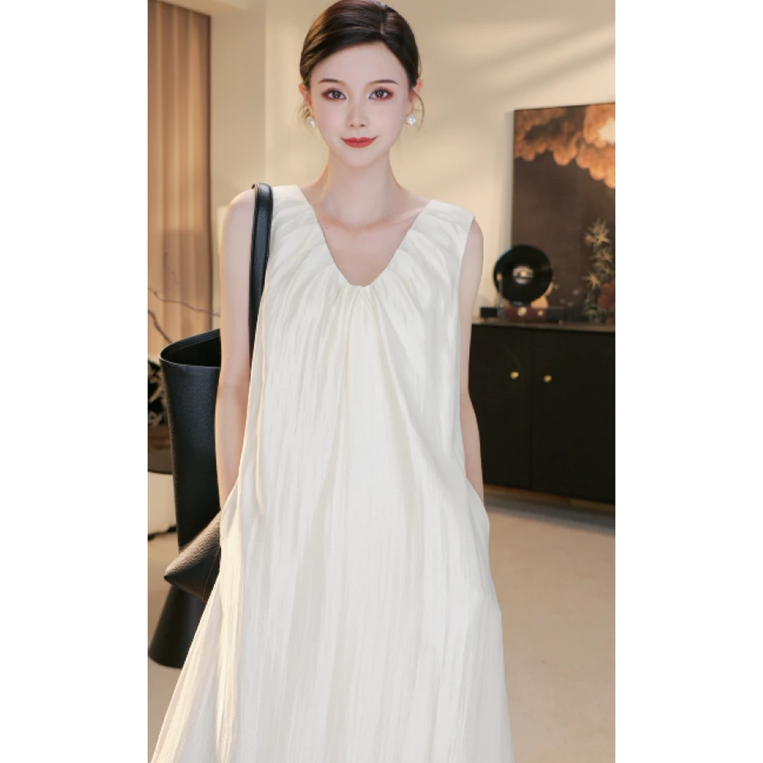 【大婷专属】珠光背心连衣裙气质宽松连衣裙yn2024127