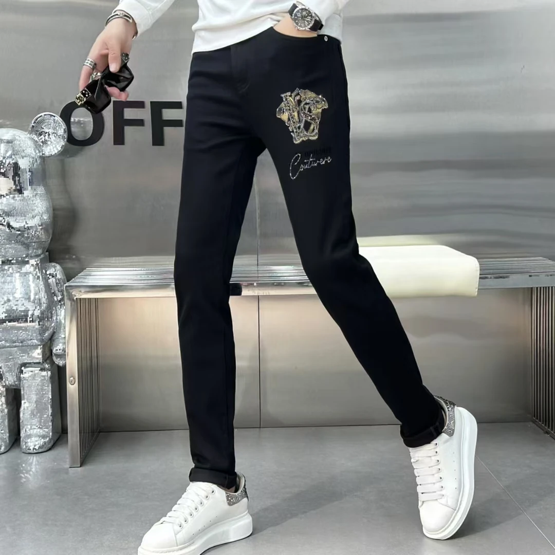 《防褪色经典美人》[秋季弹力}男士牛仔裤黑色时尚百搭牛仔裤美头