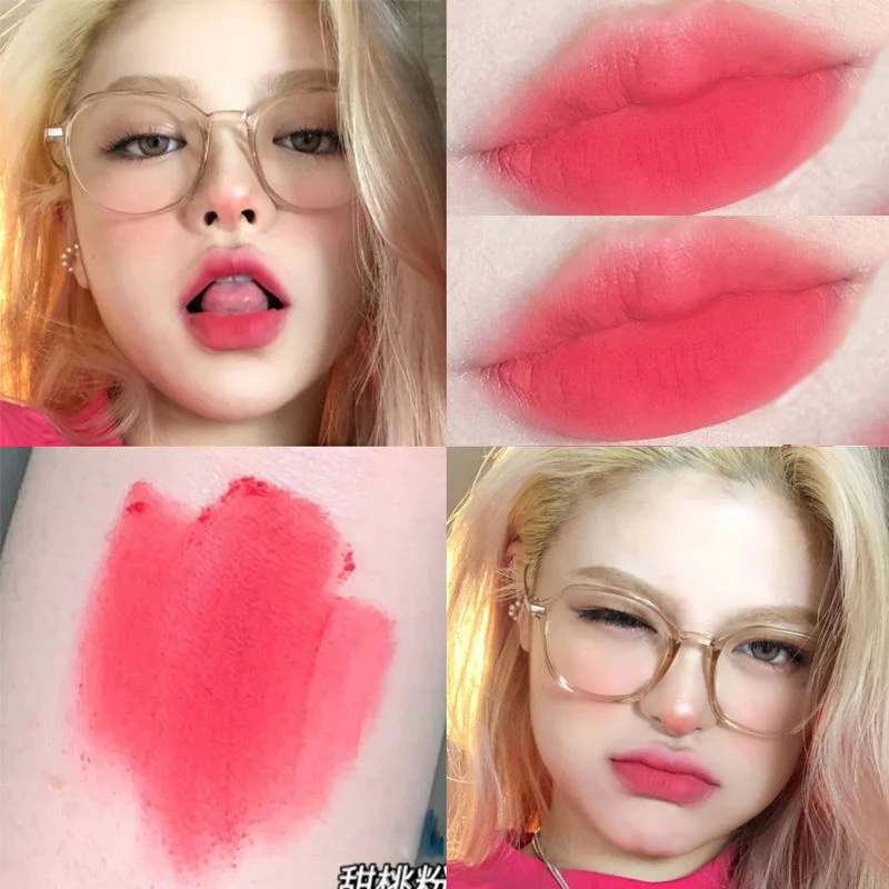 敲嗲韩妹色牛奶樱花粉唇泥显白蜜桃粉唇釉哑光雾面减龄女团唇妆