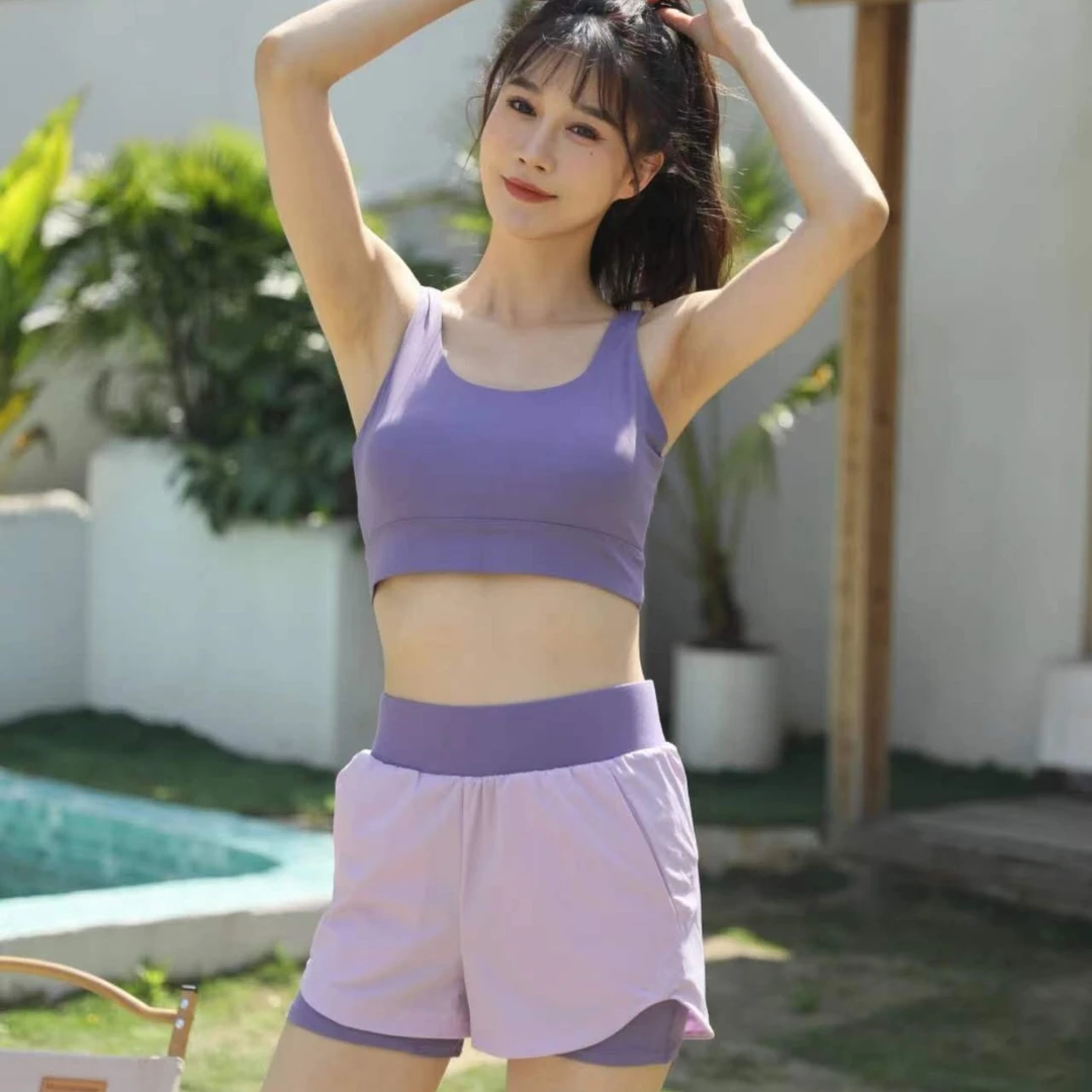 2025年芳形体有氧健身运动工字背心含胸垫内衣运动短裤瑜伽服