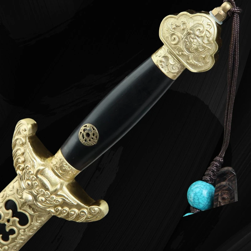 神龙宝剑乾隆佩剑亮铜黑檀木花纹钢收藏送礼龙泉武术清剑未开刃