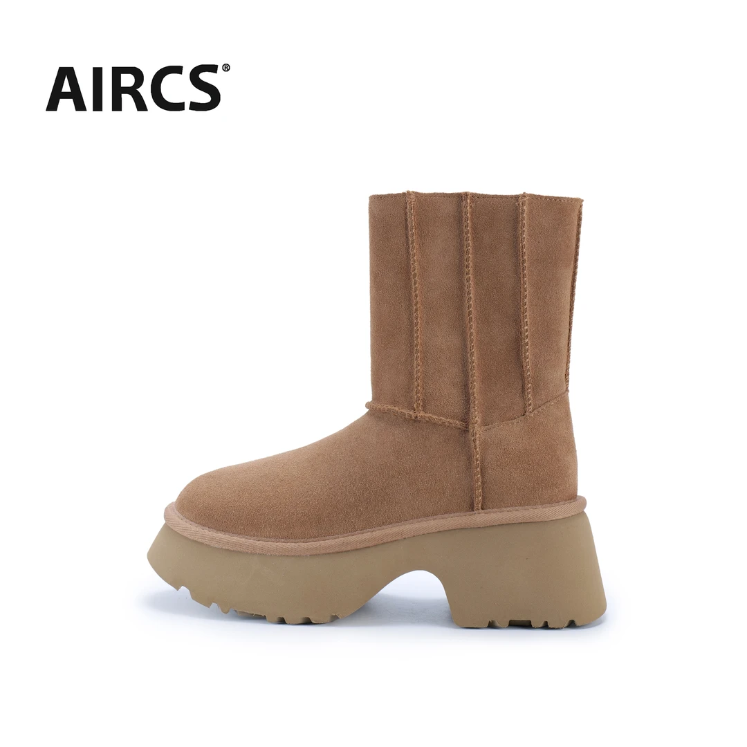 【AIRCS选购店】秋冬鞋子人鱼厚底真皮雪地靴雅丹中筒女鞋保暖搭子