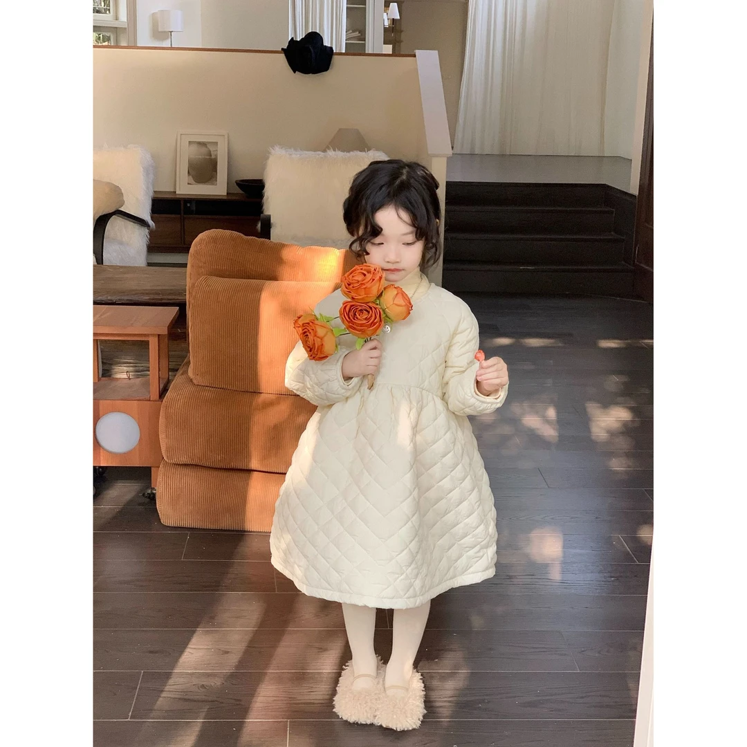 小七-2024冬季新款甜美女童夹棉气质公主连衣裙清新高领内搭套装