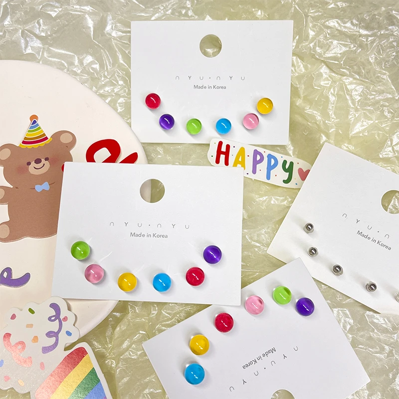 钛钢亚克力耳饰 韩国钛钢拧球nyunyu水滴亚克力彩色圆球耳骨钉女