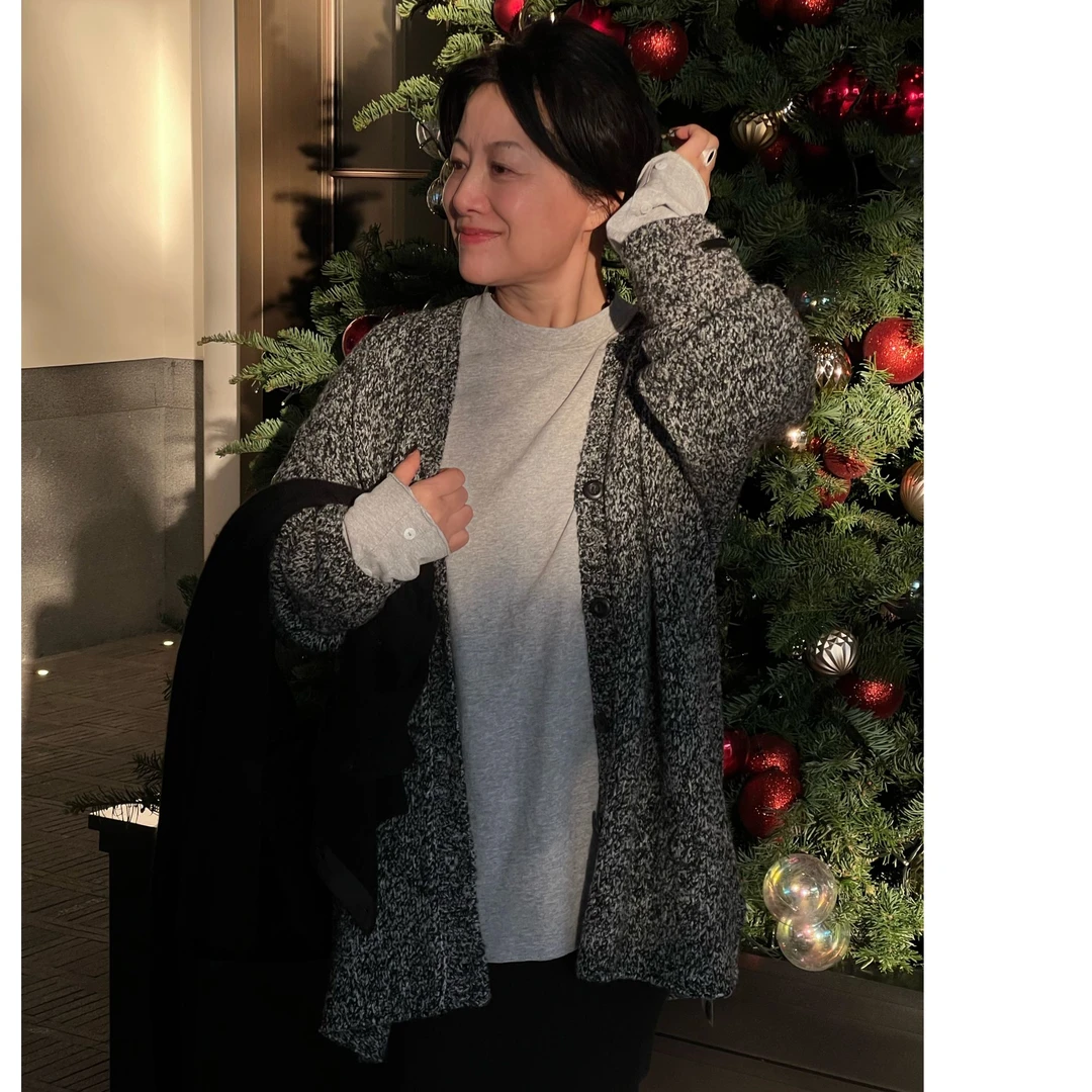 Fen姐|【银河星灿】重磅绵羊毛混纺慵懒感落肩袖混纱百搭开衫5043