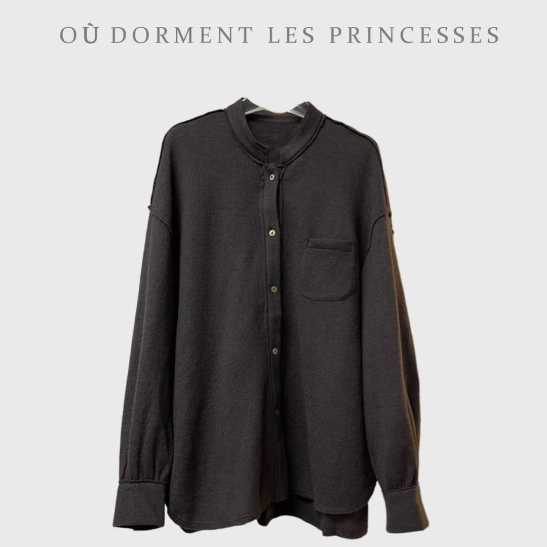 Fen姐|【西山暮色】重磅羊毛洗水绒立领毛边单排扣长袖衬衫上衣849