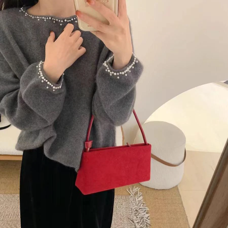 韩系重工领口钉珠设计精致纯色软糯欧洲站2024秋季新款毛衣针织衫